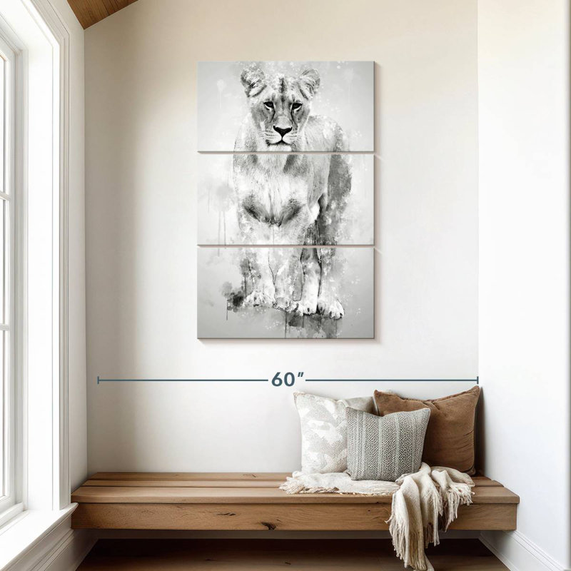 Lion Brampt femelle noir et blanc, H 45 po x l 28 po
