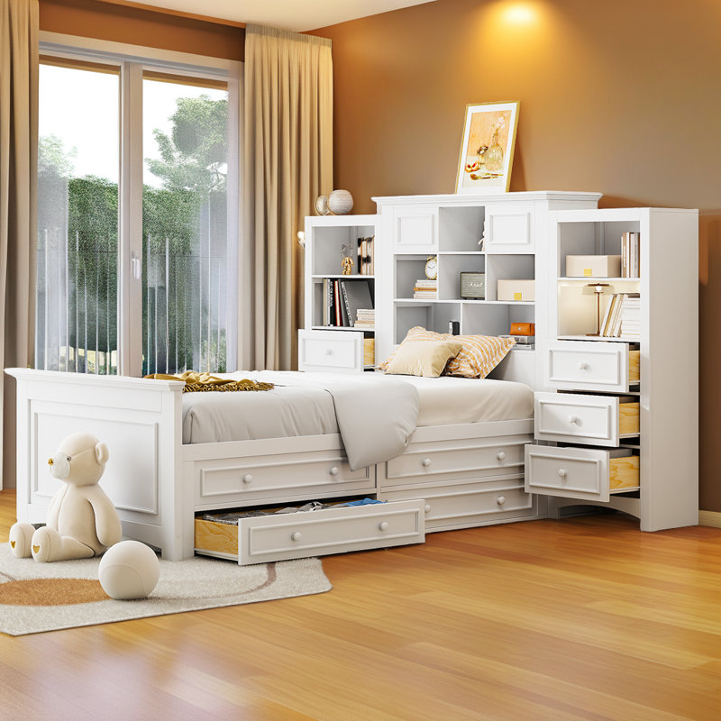 Lit plateforme en bois massif avec capacité de rangement, Blanc