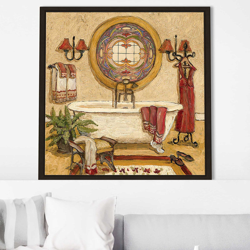 «Art Deco Bath I (Square)» par Charlene Olson, reproduction, Cadre flottant espresso, H 21,5 po x l 21,5 po x P 2 po