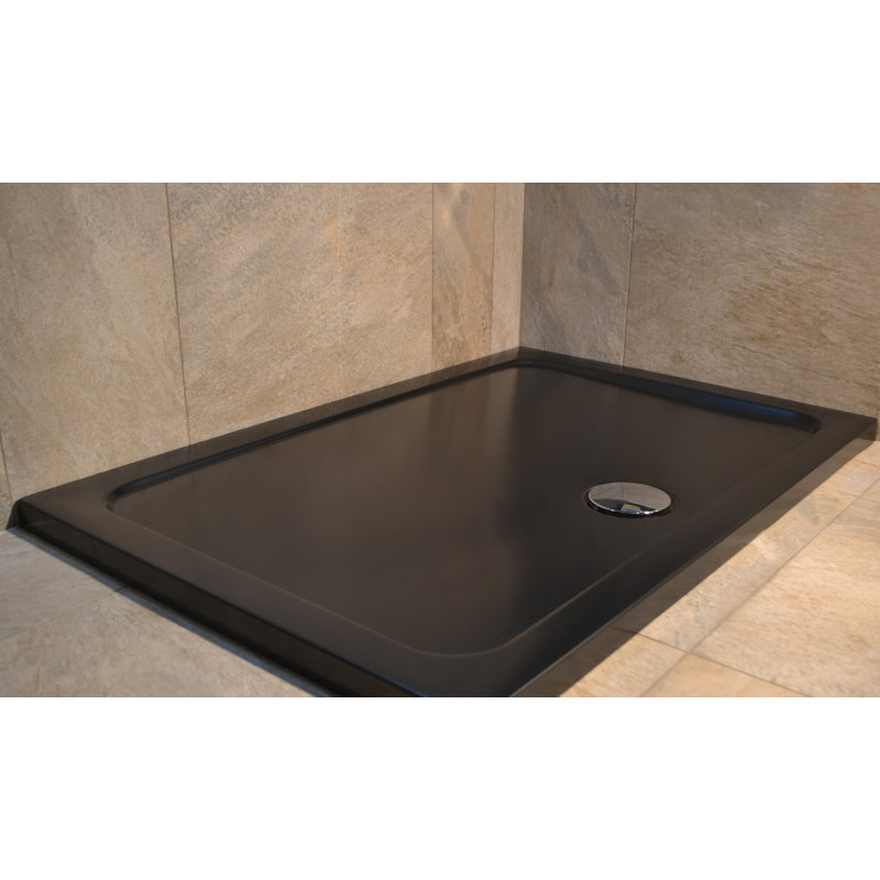 Slimline 35Mm 900X800 Rectangle Black Gloss Stone Shower Tray, 3.5cm H x 120cm W x 76cm D, Black Matt