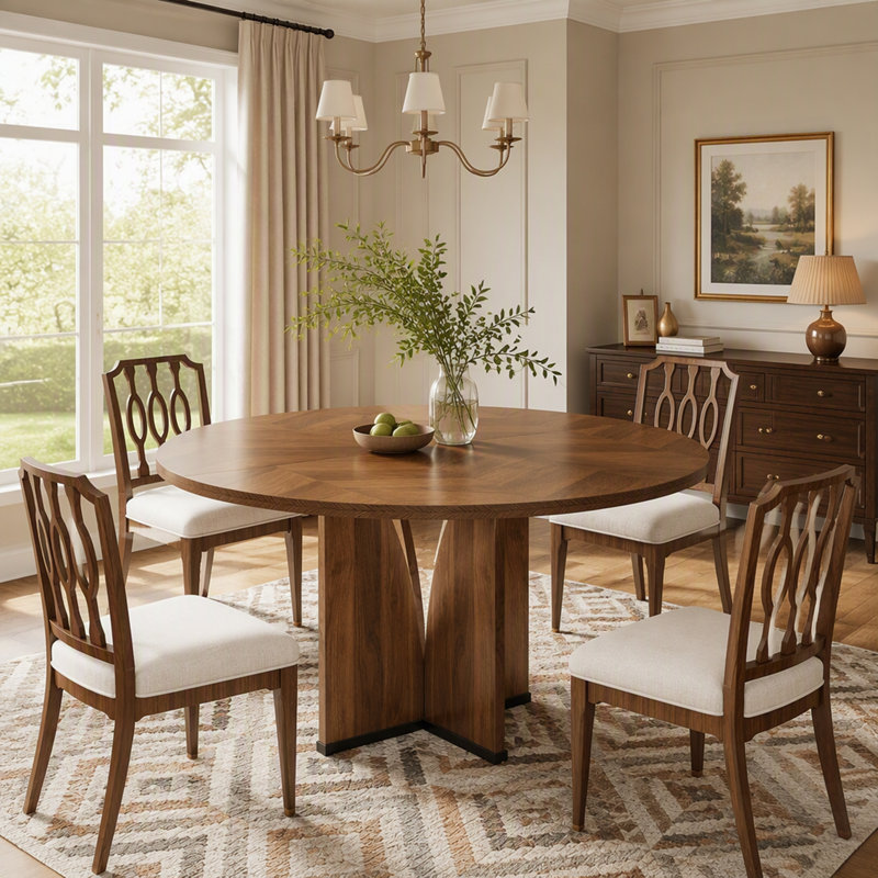 Table de salle à manger ronde rustique brun ferme, compacte et durable pour les petits espaces, idéale pour la cuisine ou un appartement