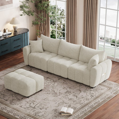 110" Chenille Modular Sectional Sofa with Movable Ottoman and Deep Seat