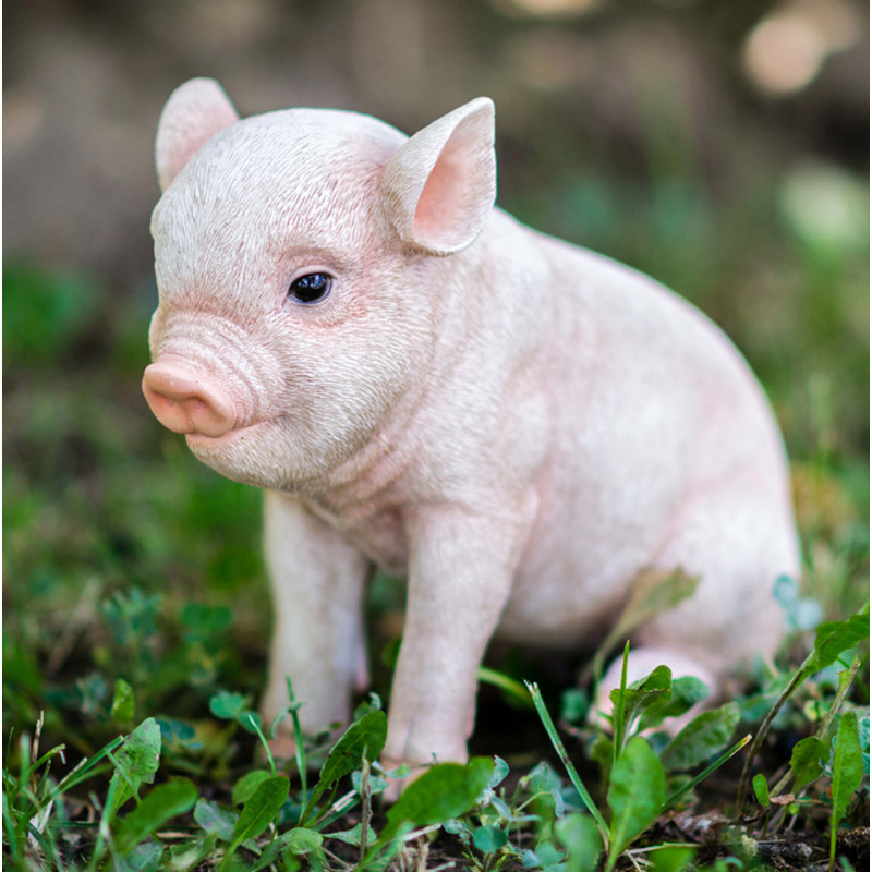 Pink Polyresin Sitting Baby Pig Garden Statue