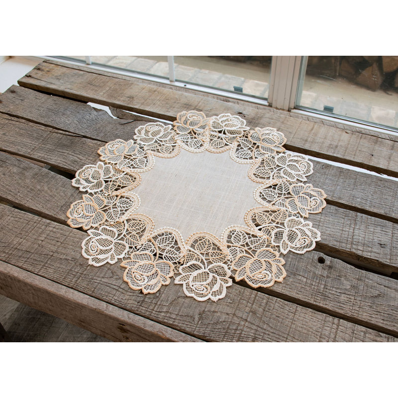 Ensemble de napperon et plateau de table Beige Rose, Rond 15 po