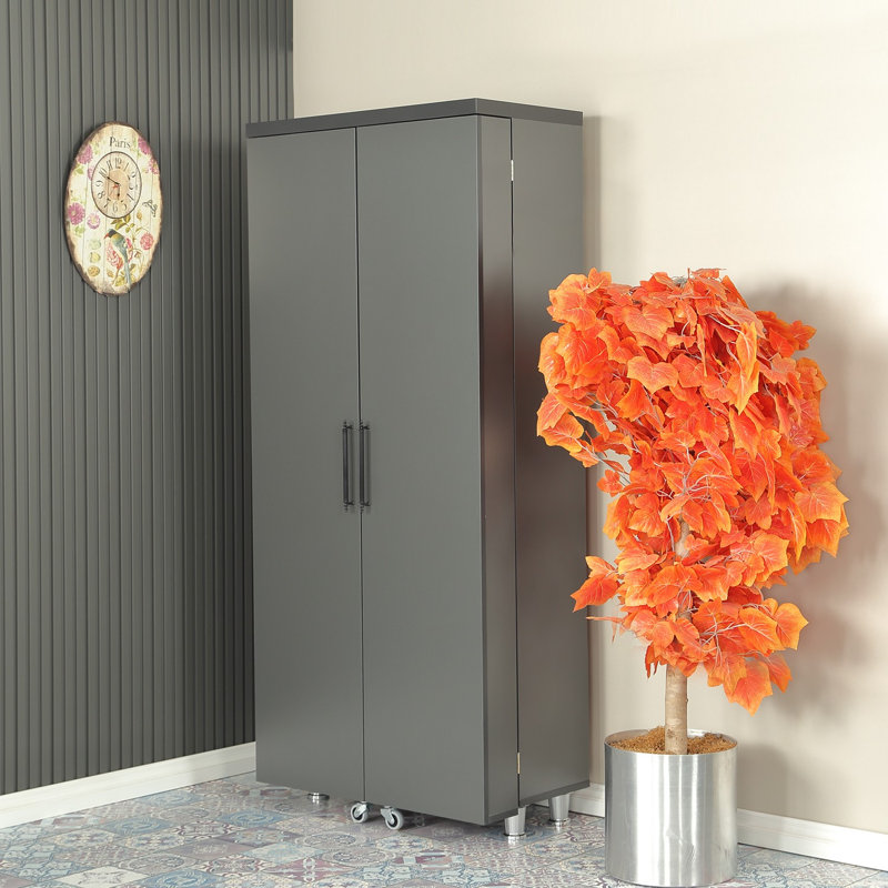 Armoire polyvalente, couleur anthracite, 31,5 po x 70,9 po x 16,5 po | 100% carton gris | Nombreuses tablettes, fixation murale, 8 pieds, rangement roulant | Design moderne pour l'organisation de la maison et du bureau, élégant et fonctionnel