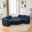 114.9" Blue Boneless - Combined With Curved Design, 24.4" Deep Seating, Pocket Springs And Supportive Neck Pillows Setup, End Ottomans, Seat Depth, High Density Foam Soft Boucle Cover-2088884557