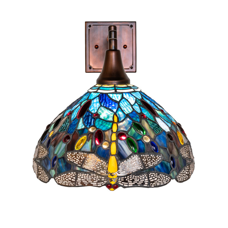 15-22" Wide Tiffany Hanging Head Dragonfly Swing Arm Wall Sconce