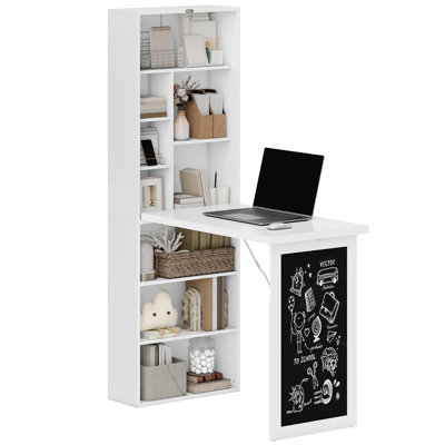 Fold-out Convertible Office Desk, Wall Mount Computer Desk with Shelf