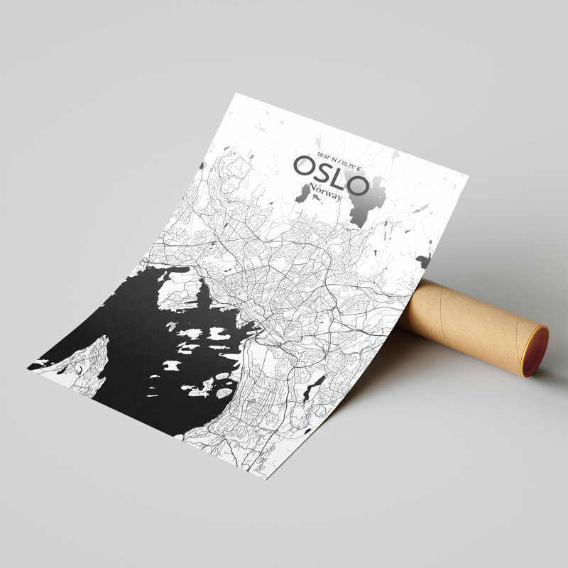 Oslo, carte de la ville, impression, H 17 po x l 11 po, Noir et blanc
