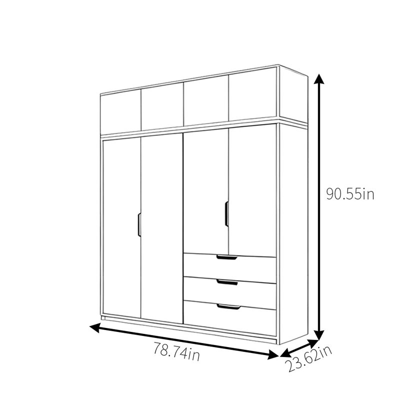 Garde-robe moderne, simple et classique, H 90,55 po x l 78,74 po x P 23,62 po