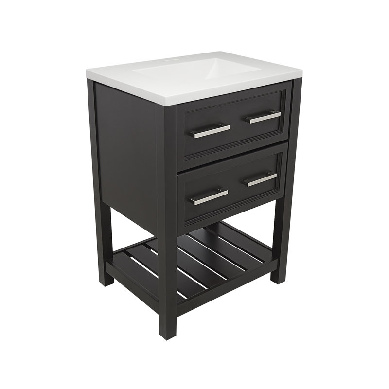 Espresso 25'' Single Bathroom Vanity with White Quartz Top