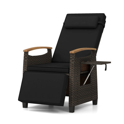 Patio Wicker Recliner Chair With Adjustable Backrest & Footrest Flip Side Table by Winston Porter