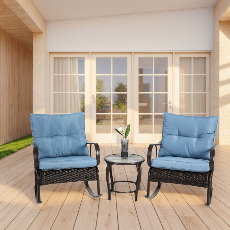Ensemble de meubles de patio 3 pièces avec table basse, Bleu