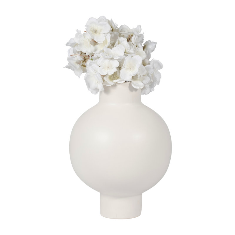 Vase en céramique Bronsyn, H 18 po x l 14 po x P 14 po, Crème, crème