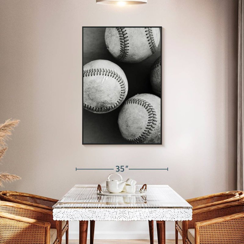 Balles de baseball monochromes, 31 po x 46 po, Cadre flottant noir