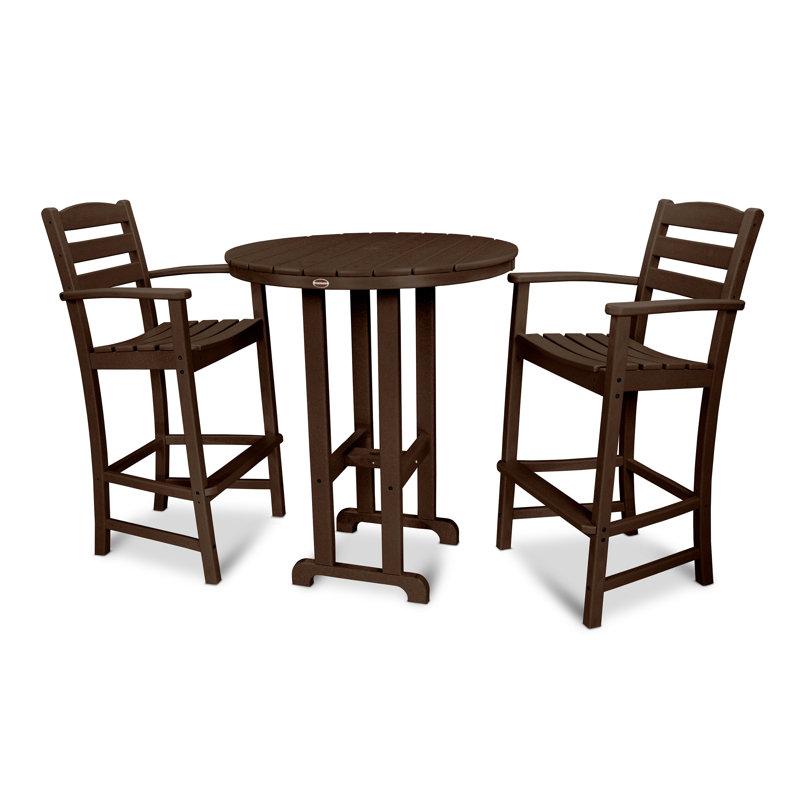 POLYWOOD La Casa Café 3-Piece Round Farmhouse Bar Set, Mahogany