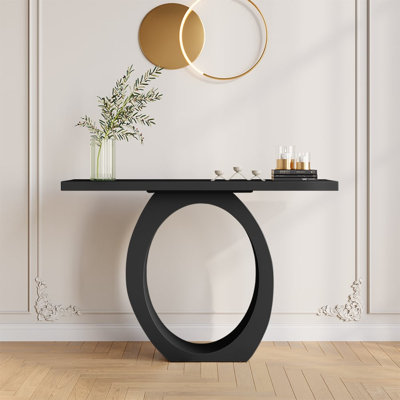 39.4" Modern Console Table With Circle Base Black Rectangular Entryway Table