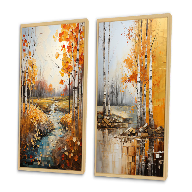 «Birch Woods Autumn Tapisserie», 2 pièces, Encadrement brun, H 20 po x l 24 po