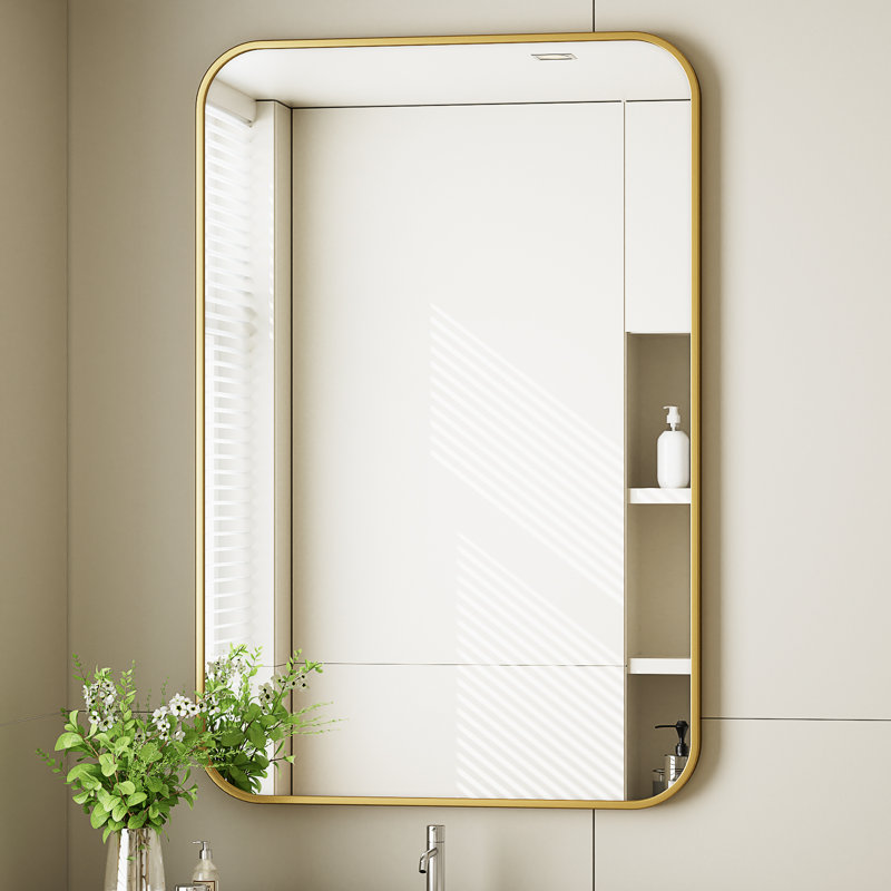 Aluminum Framed Rectangle Wall Mounted Bathroom / Vanity Mirror, Gold, 24'' x 36''