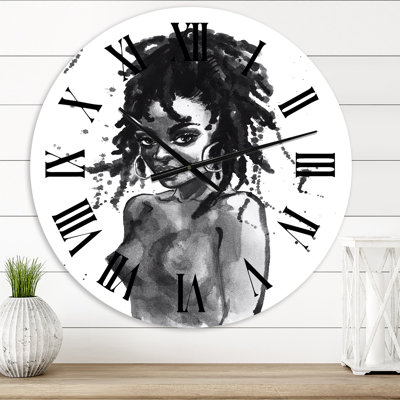 Portrait monochrome d'une femme afro-américaine V - horloge murale moderne