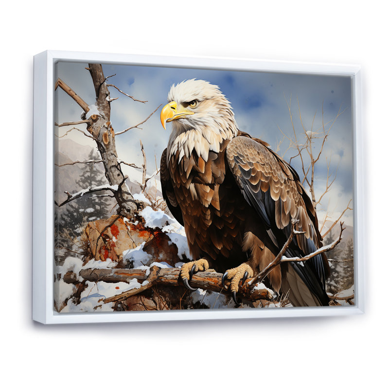 Aigle brun résiliant audacieux sur toile, Cadre flottant blanc, H 12 po x l 20 po x P 1 po