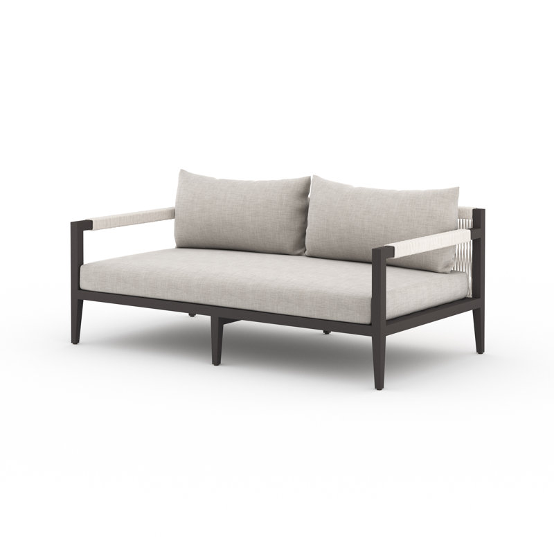 Sherwood Outdoor 2 - Seat Loveseat, Aluminum, Stone Gray Cushion/Bronze/White Frame