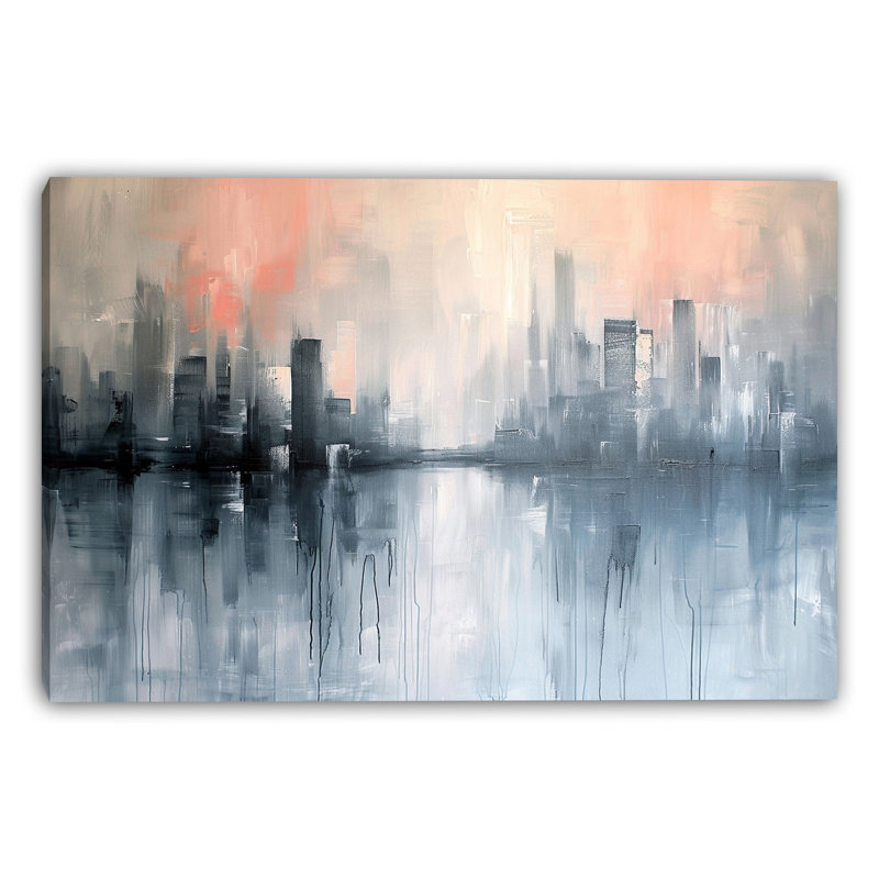«Coral Mist Skyline», art mural sur toile tendue, H 16 po x l 24 po x P 1,5 po