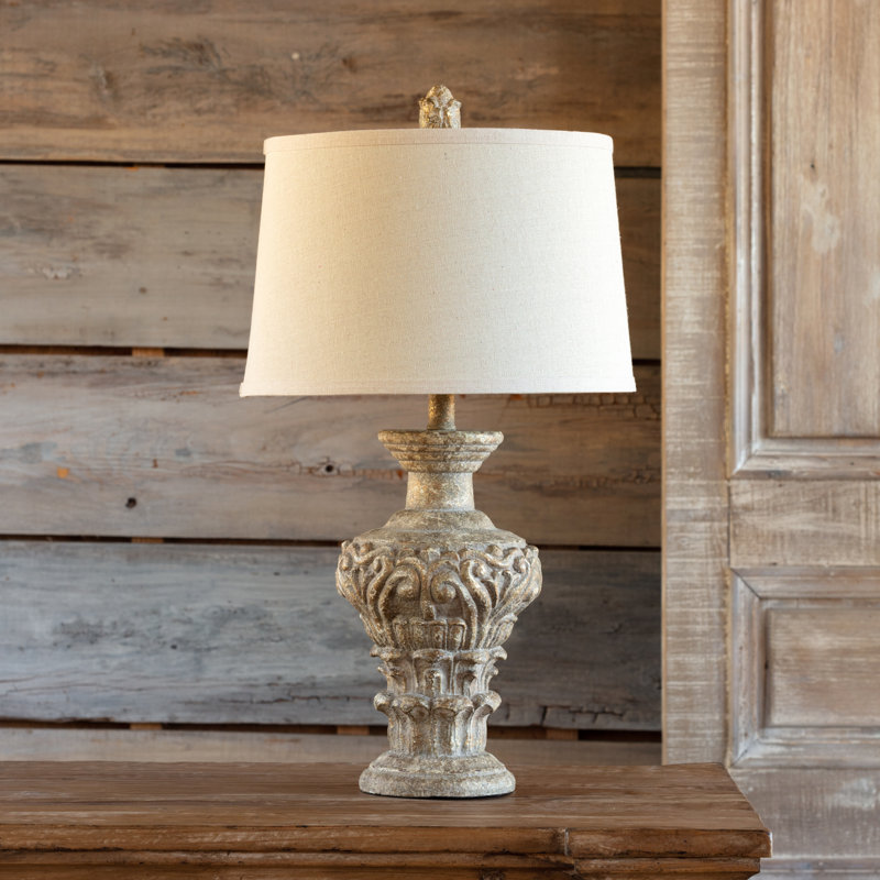 Lampe de table en résine avec abat-jour en lin