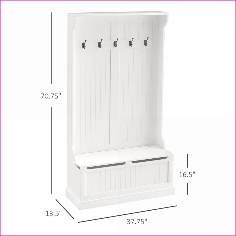 Coat Rack with Storage Bench, HOMCOM Rustic Entryway Hall Tree with Shoe Shelves | White Wood Grain | Particle Board