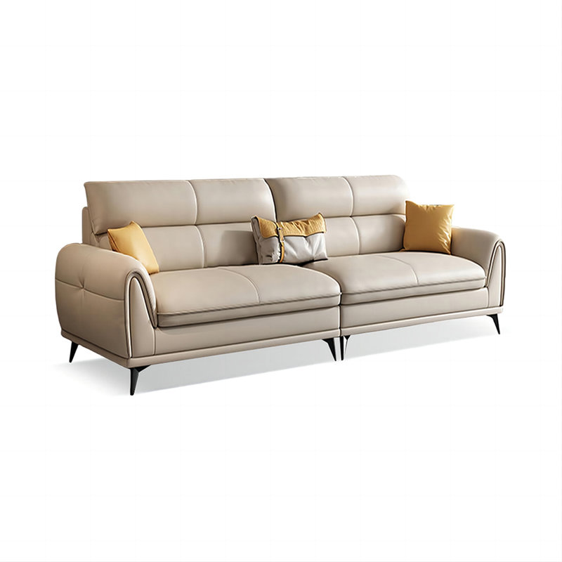 Canapé modulaire kaki en cuir véritable, H 35,43 po x l 85,83 po x P 37,4 po