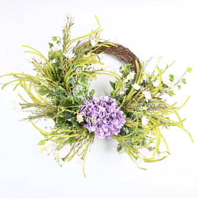 Handcrafted Faux 26'' Hydrangea Floral Wreath for Front Door