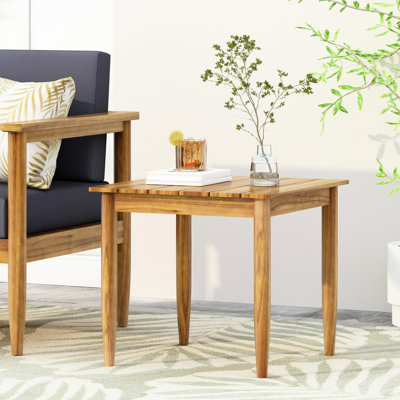 Table d'appoint en bois rustique avec motif à lattes, 20 x 20 x 18,51, détail de teinte,