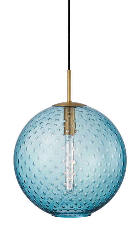 Rousseau 1 Light Pendant, Aged Brass, Blue, 19" H X 16" W X 16" D