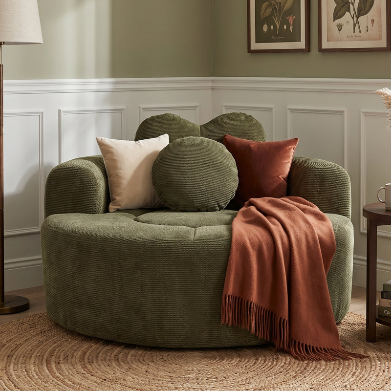 Canapé-lit rond à nuage avec aucun assemblage requis, lit de jour moderne avec 3 coussins, Vert