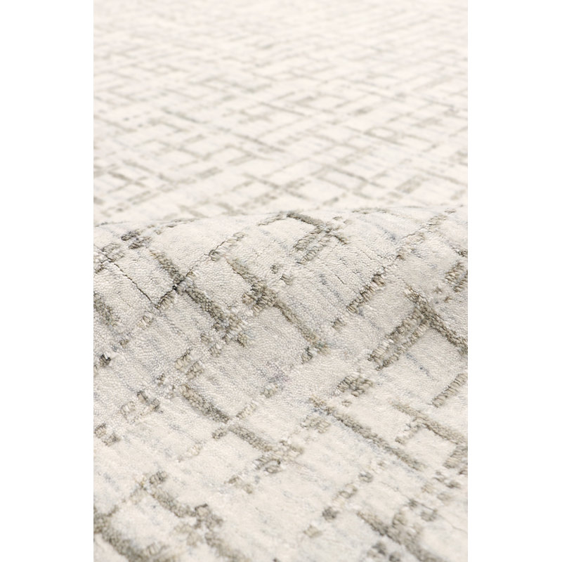Hand-Loomed Ivory and Silver Wool-Viscose Blend Area Rug, 12' x 15'