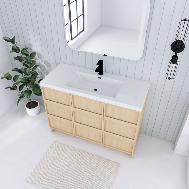 Meuble-lavabo autoportant 48 po avec lavabo en résine et portes à fermeture en douceur, chêne Dune, 47"