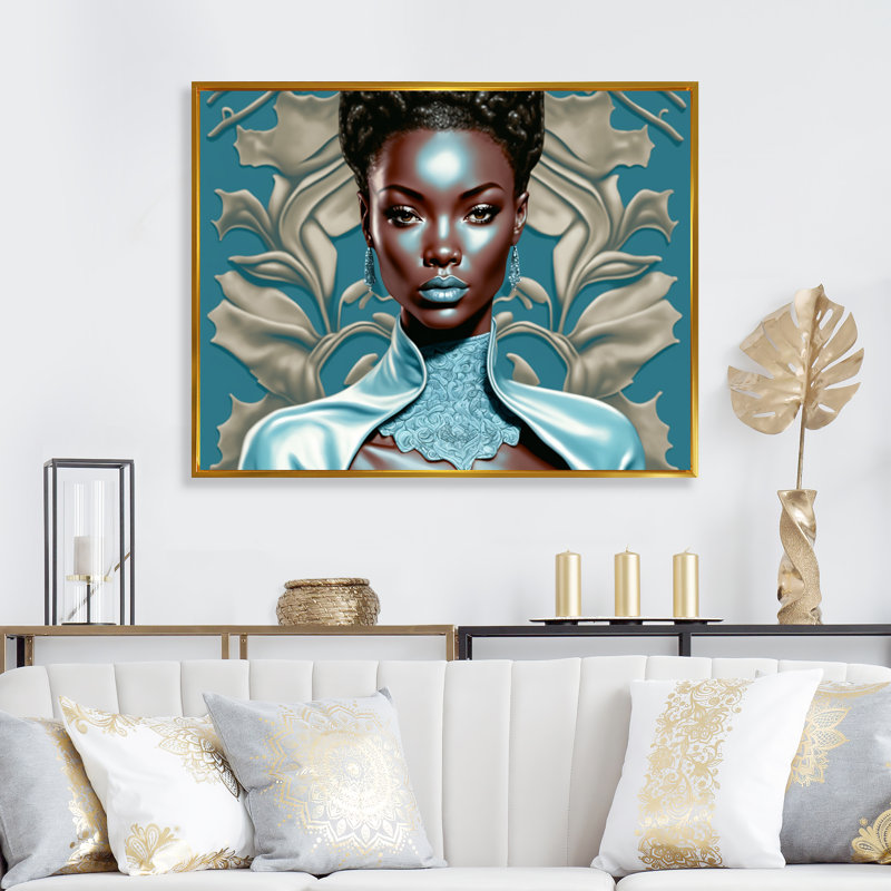 «Beautiful Retro African American Model II», reproduction sur toile, H 12 po x l 20 po x P 1 po, Cadre flottant doré
