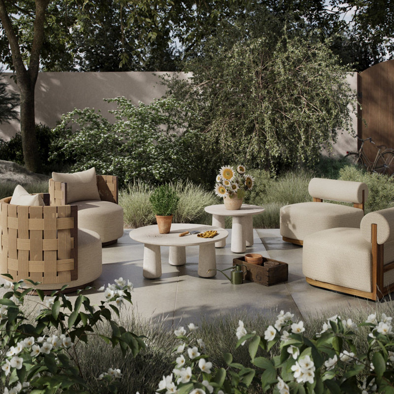 Armington Malta Outdoor Swivel Chair, Faye Sand, Natural Teak