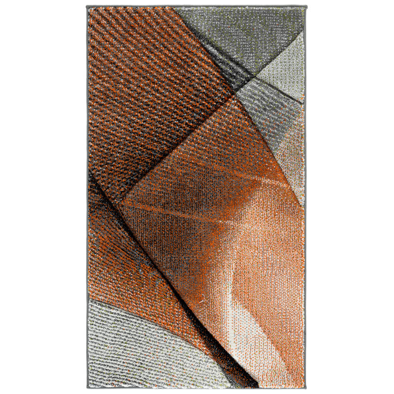 Tapis géométrique gris / orange Tontogany, Rectangle 2 pi 3 po x 4 pi
