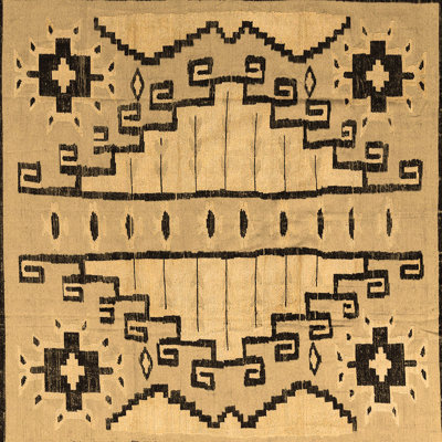 Tapis noir / beige en laine et polyester tissé à la machine Southwestern