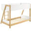 Lit superposé simple avec bois blanc et naturel, tête de lit basse, silhouettes angulaires pour chambre à coucher contemporaine de style bord de mer, garde-corps