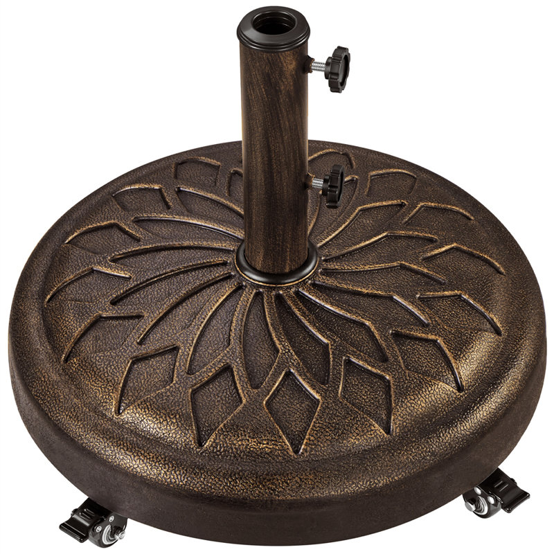 Porte-parasol de 45 lb en résine robuste avec support de parasol autoportant avec 4 roues verrouillables, Bronze