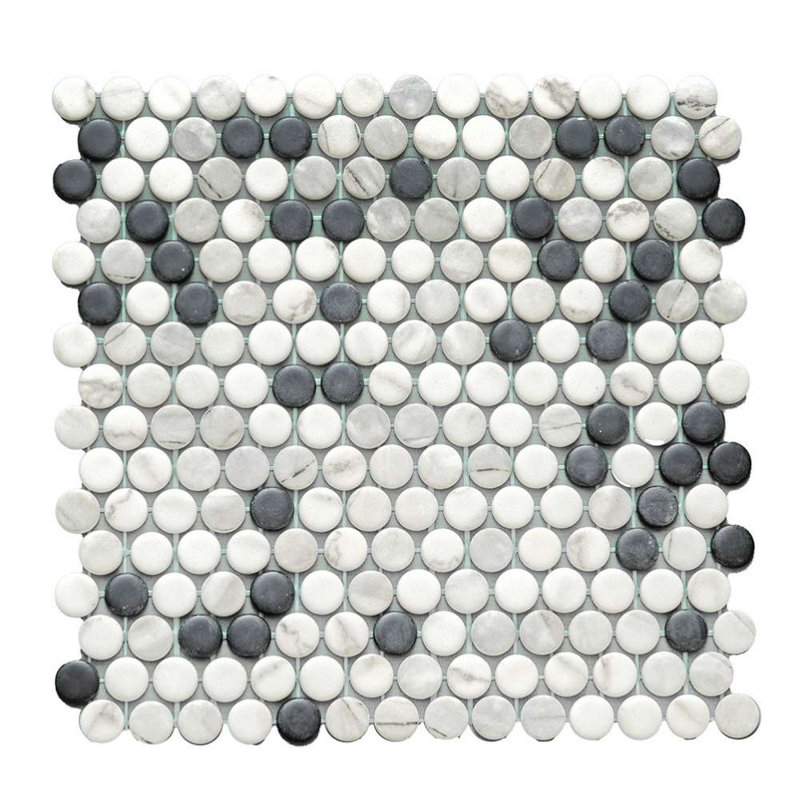 Eterna Penny 12"x12" Recycled Glass Mosaic Tile, Black/White