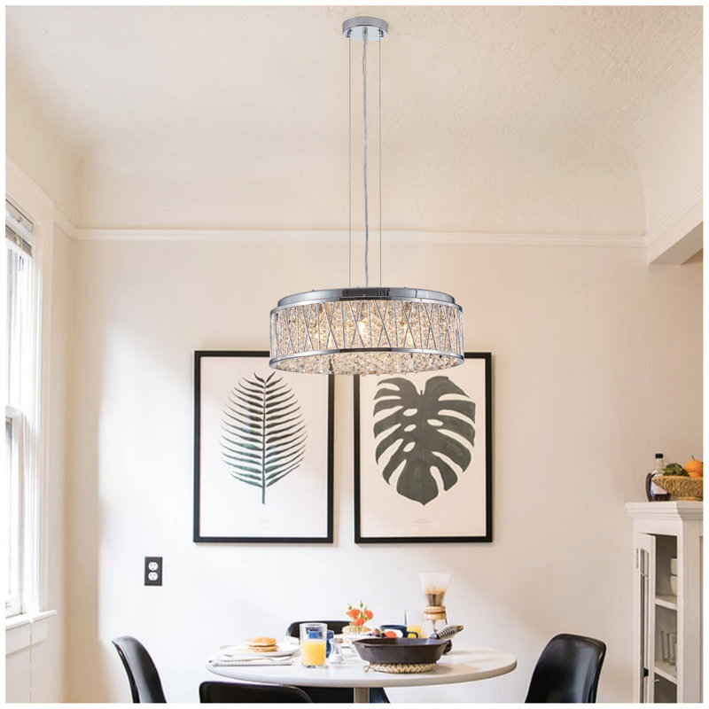 Lustre en cristal moderne 19 pouces en aluminium + fer rond plafonnier encastré pour îlot de cuisine, chambres à coucher et couloir (ampoule non incluse)