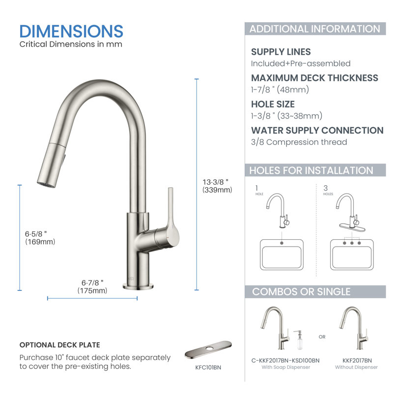 KIBI Fusion Pull Down Kitchen Faucet, Brushed Nickel