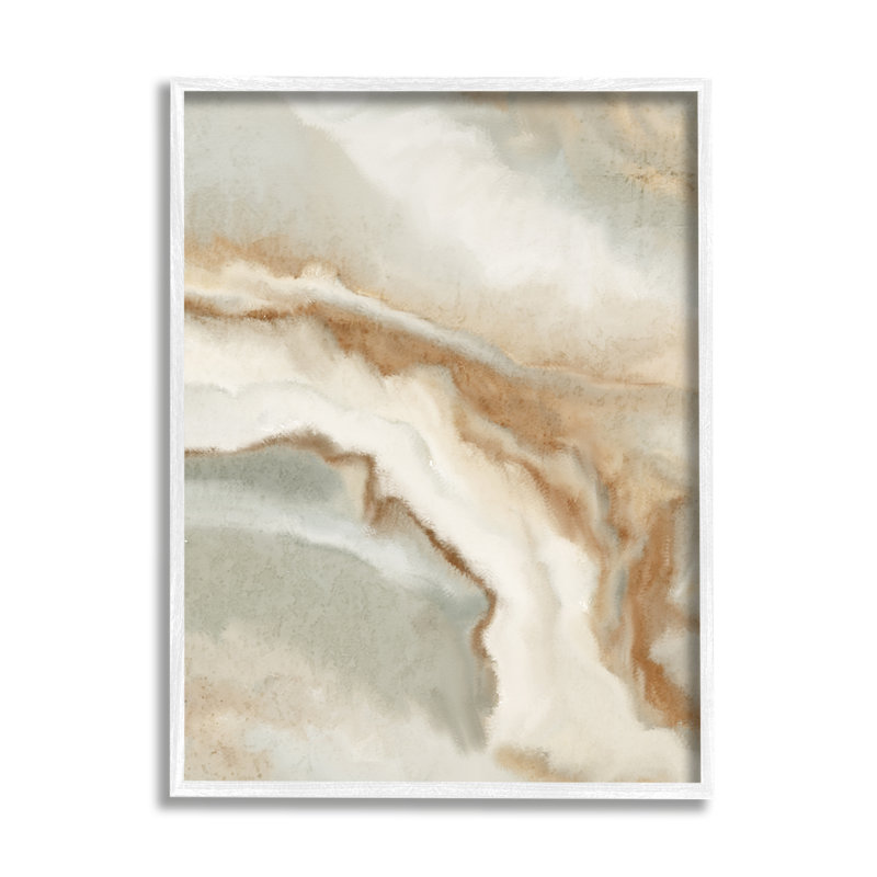 Abstrait, eau, design, brun, beige, gris - Impression sur bois, Giclée encadrée blanc bord de mer
