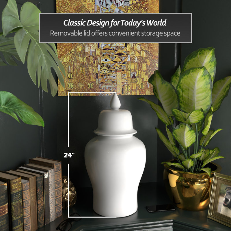 Timeless Chinese Temple Jar, 24", White