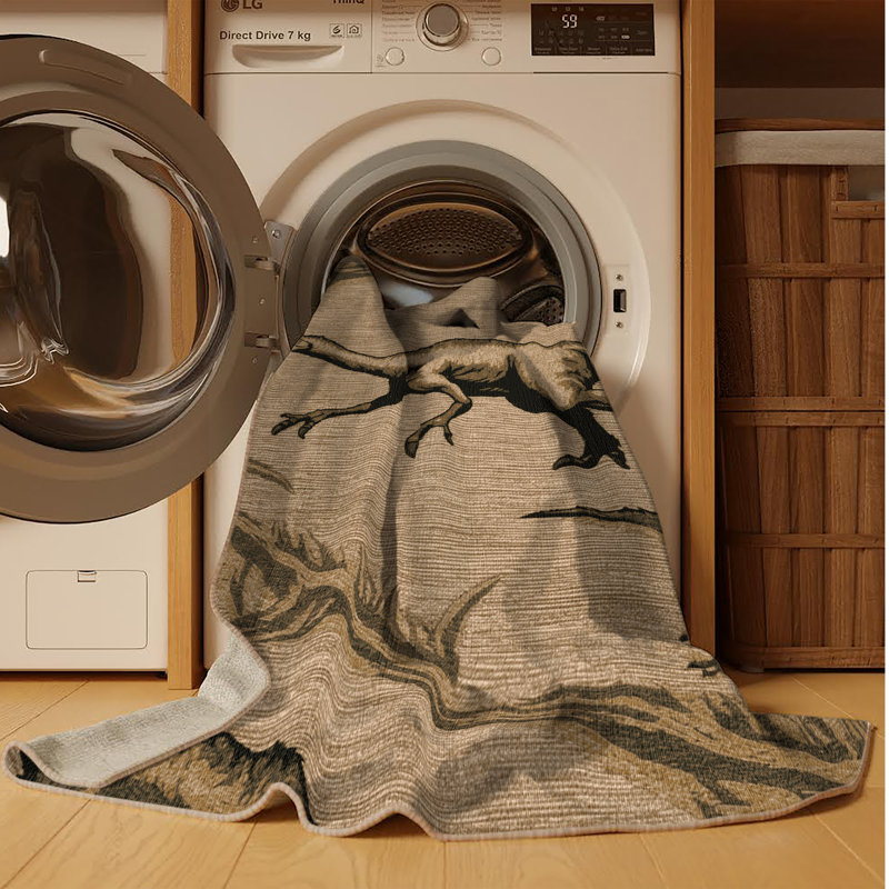 Tapis beige dinosaures lavable à la machine, Rectangle 6 pi x 9 pi