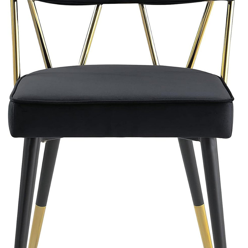 Aarhus Upholstered Gold Metal Side Chair , Black Velvet