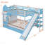 Lit superposé de style château double avec 2 tiroirs, 3 tablettes et glissière - bleu-1262064056-1262064061